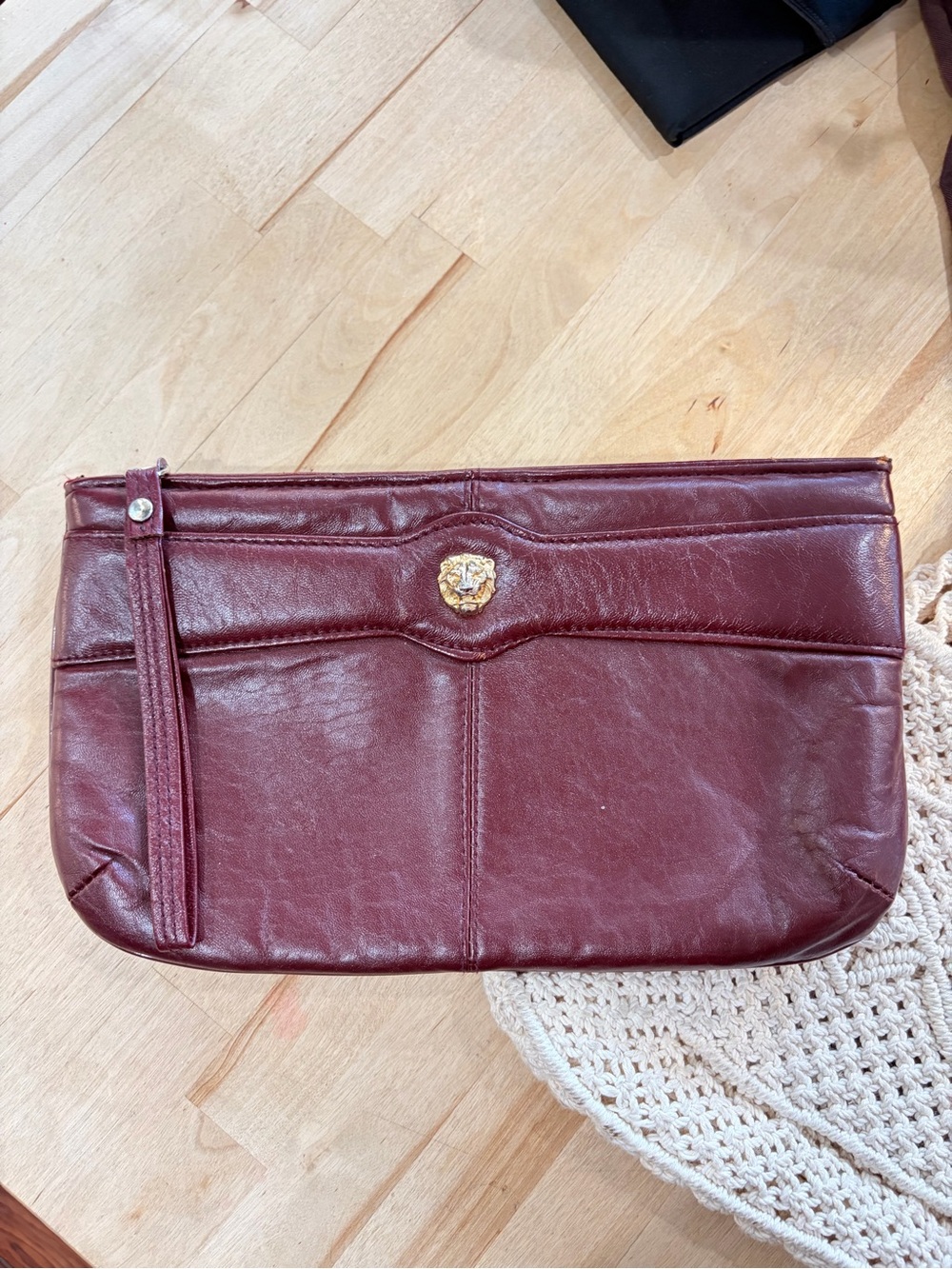 Vintage Etienne Aigner Burgundy Leather Wristlet Clutch